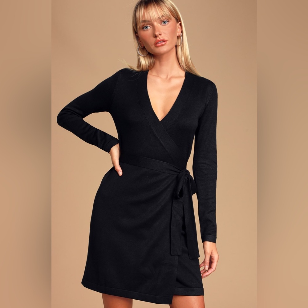 Lulus Literary Lover Black Wrap Sweater Dress